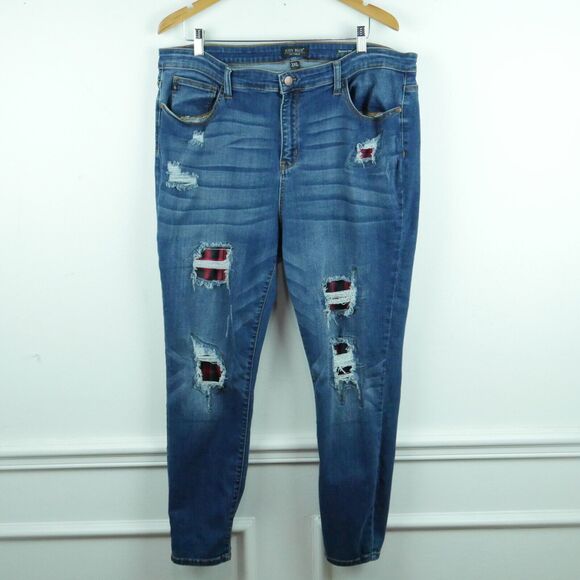 Judy Blue Denim - Judy Blue 3XL Jeans Skinny Fit Distressed Denim Plaid Contrast Grunge Western